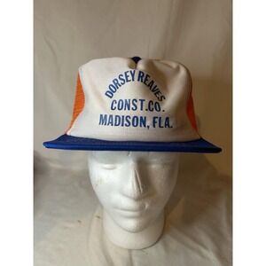 Vintage Dorsey Reaves Contruction Co Madison FL Florida Orange Blue Mesh Hat Cap